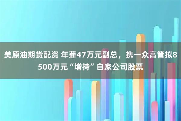 美原油期货配资 年薪47万元副总,携一众高管拟8500万元“增持”自家公司股票