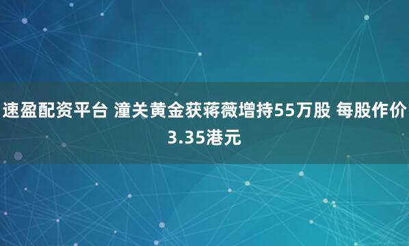 速盈配资平台 潼关黄金获蒋薇增持55万股 每股作价3.35港元
